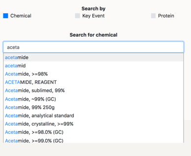 Search page: Search for chemical >> Autocomplete
